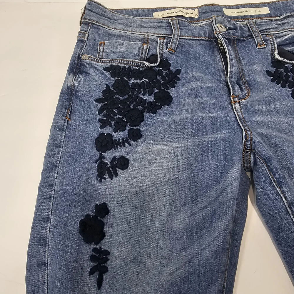 Anthropologie Pilcro & the Letterpress Blue Embroidered Slim Boyfriend Jeans 28 - Picture 9 of 14